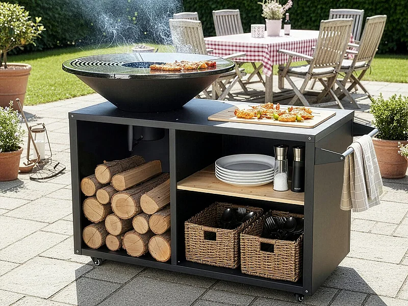 Maréchal" houtskool en hout barbecue plancha vuurkorf - Ø 81 cm - Zwart