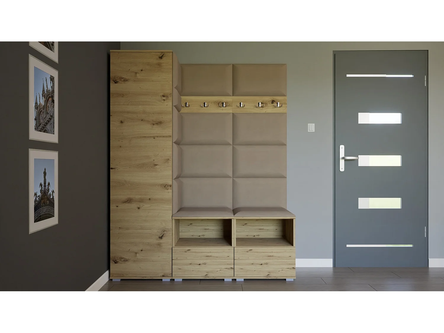 Garderobe Nela II - 150 cm - Eiche Artisan - Trinity 04 - Beige