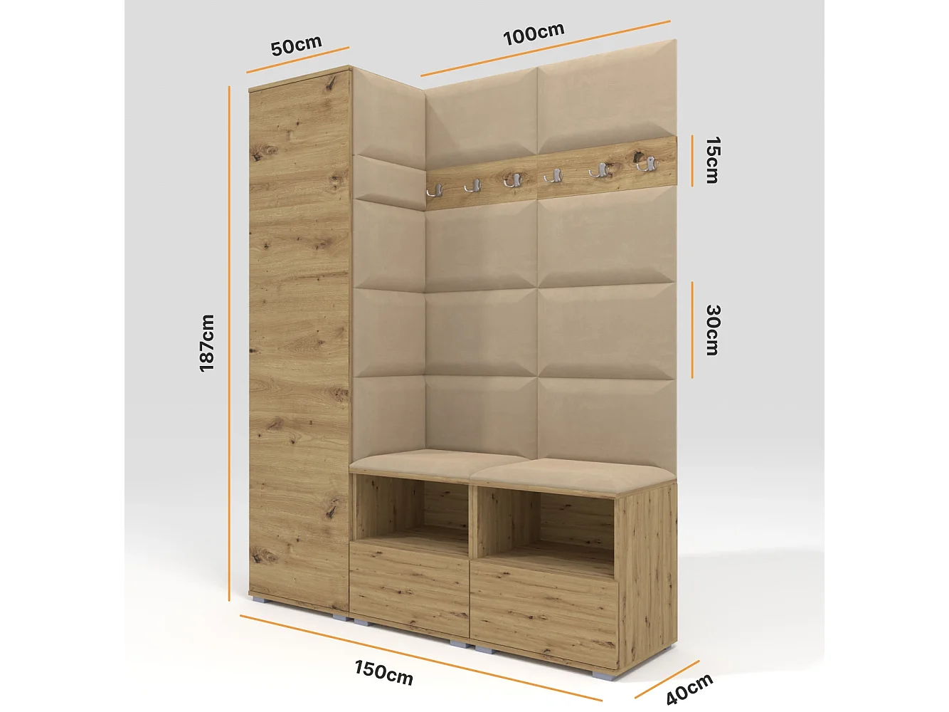 Garderobe Nela II - 150 cm - Eiche Artisan - Trinity 04 - Beige