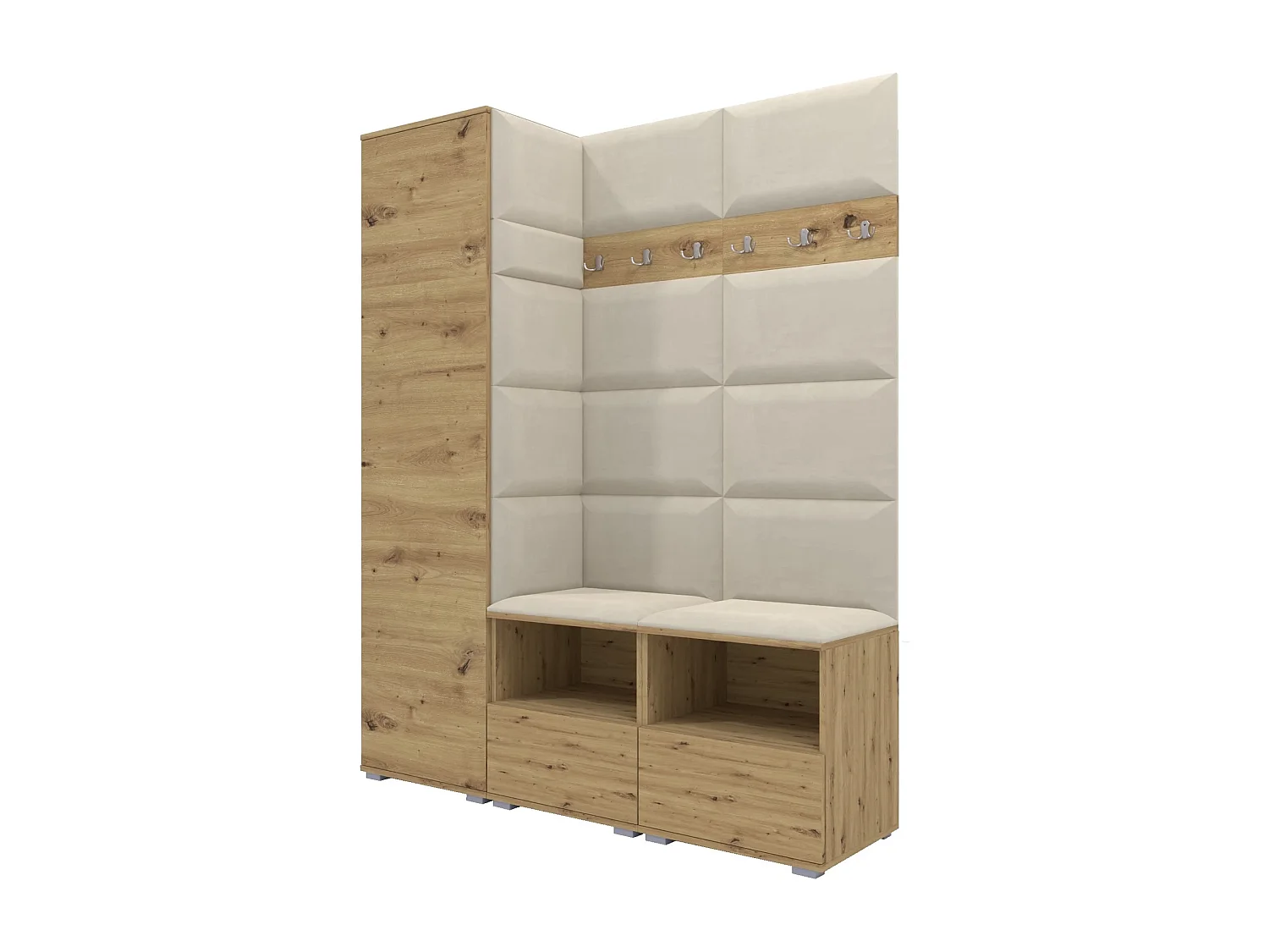 Vestiaire Nela II - 150 cm - Chêne Artisan - Trinity 01 - Crème