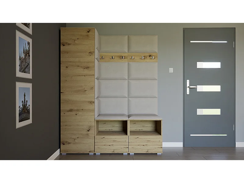 Vestiaire Nela II - 150 cm - Chêne Artisan - Trinity 01 - Crème