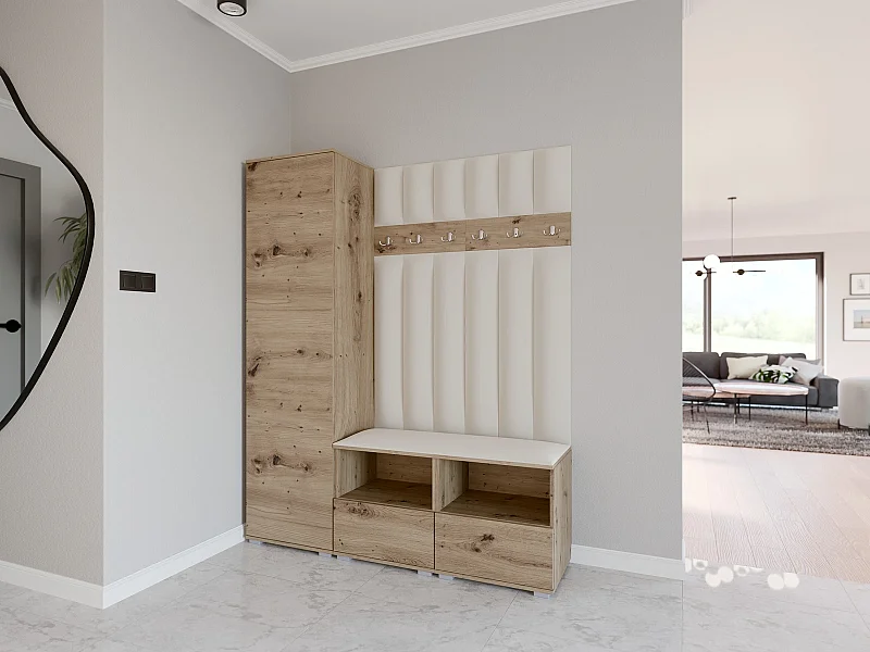 Garderobe Nela II LUX - 150 cm - Eiche Artisan - Trinity 01 - Creme