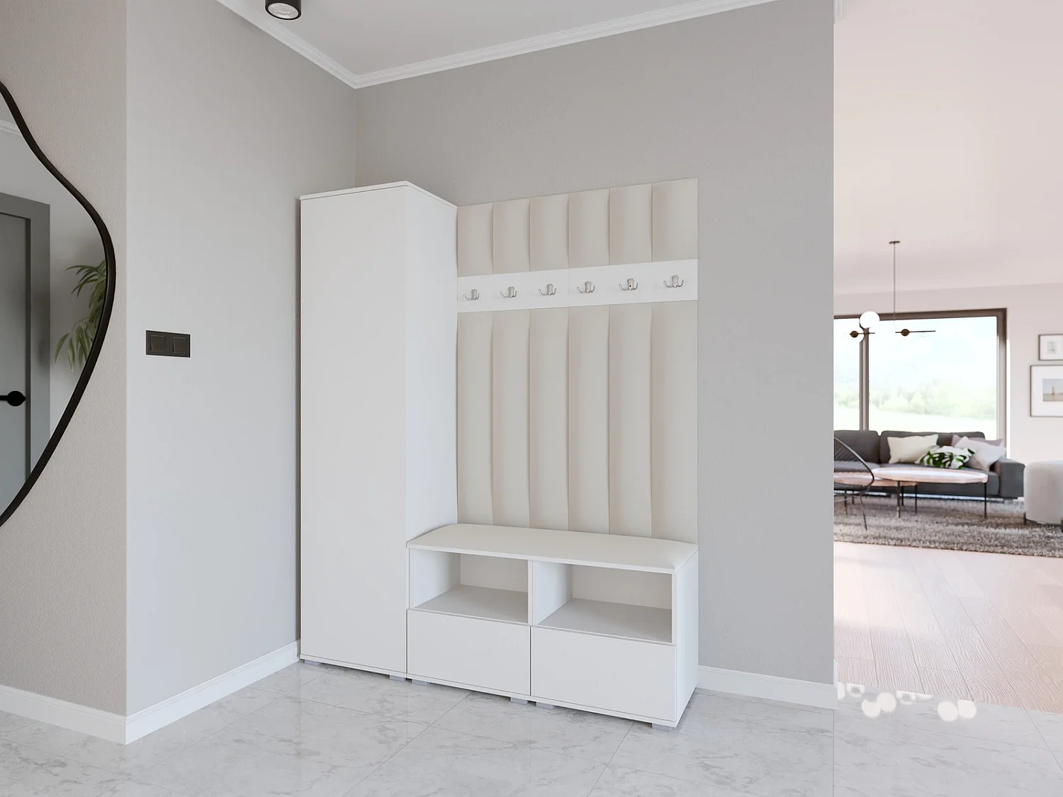 Garderobe Nela II LUX - 150 cm - Matt Weiß - Trinity 01 - Creme