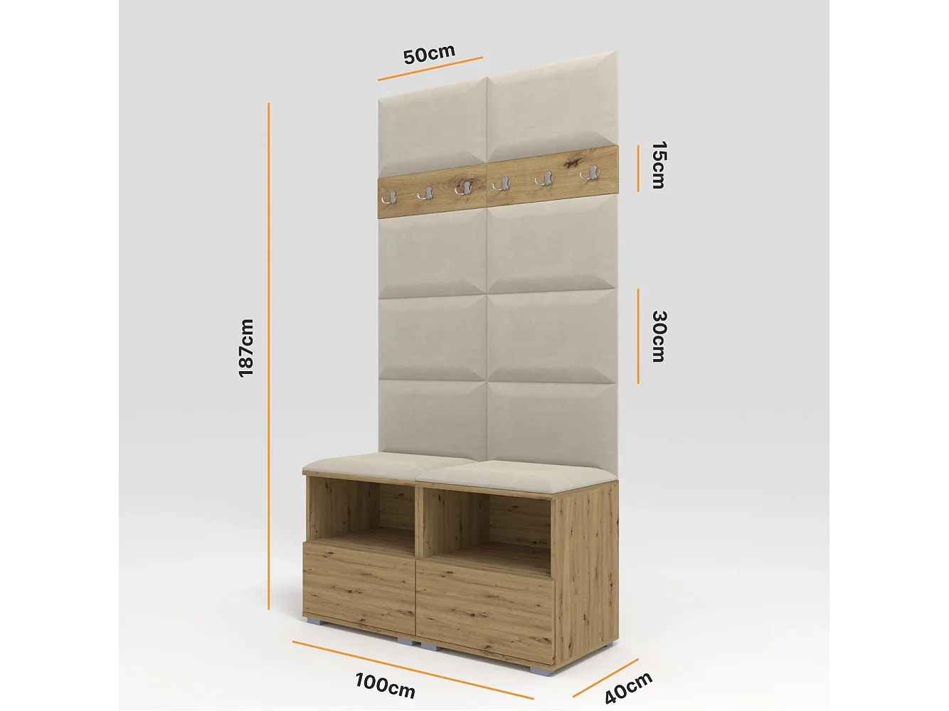 Vestiaire Nela III - 100 cm - Chêne Artisan - Trinity 01 - Crème