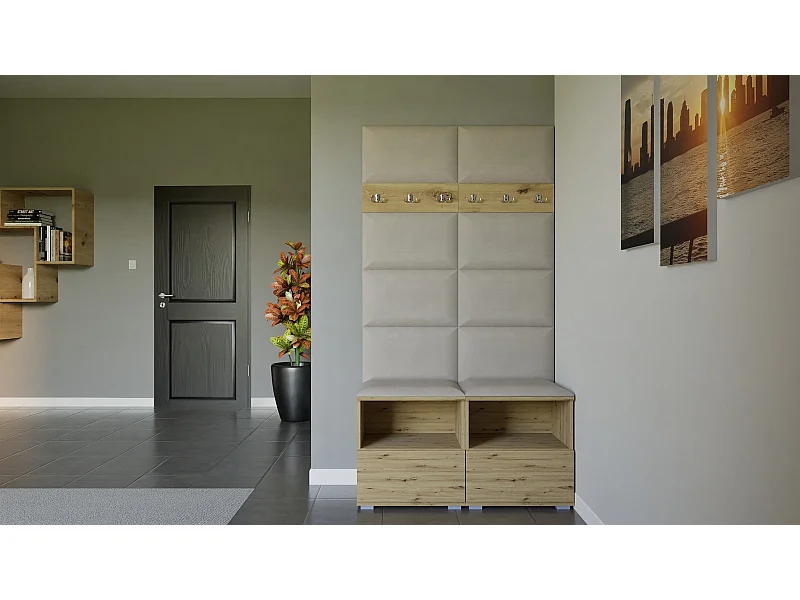 Vestiaire Nela III - 100 cm - Chêne Artisan - Trinity 01 - Crème