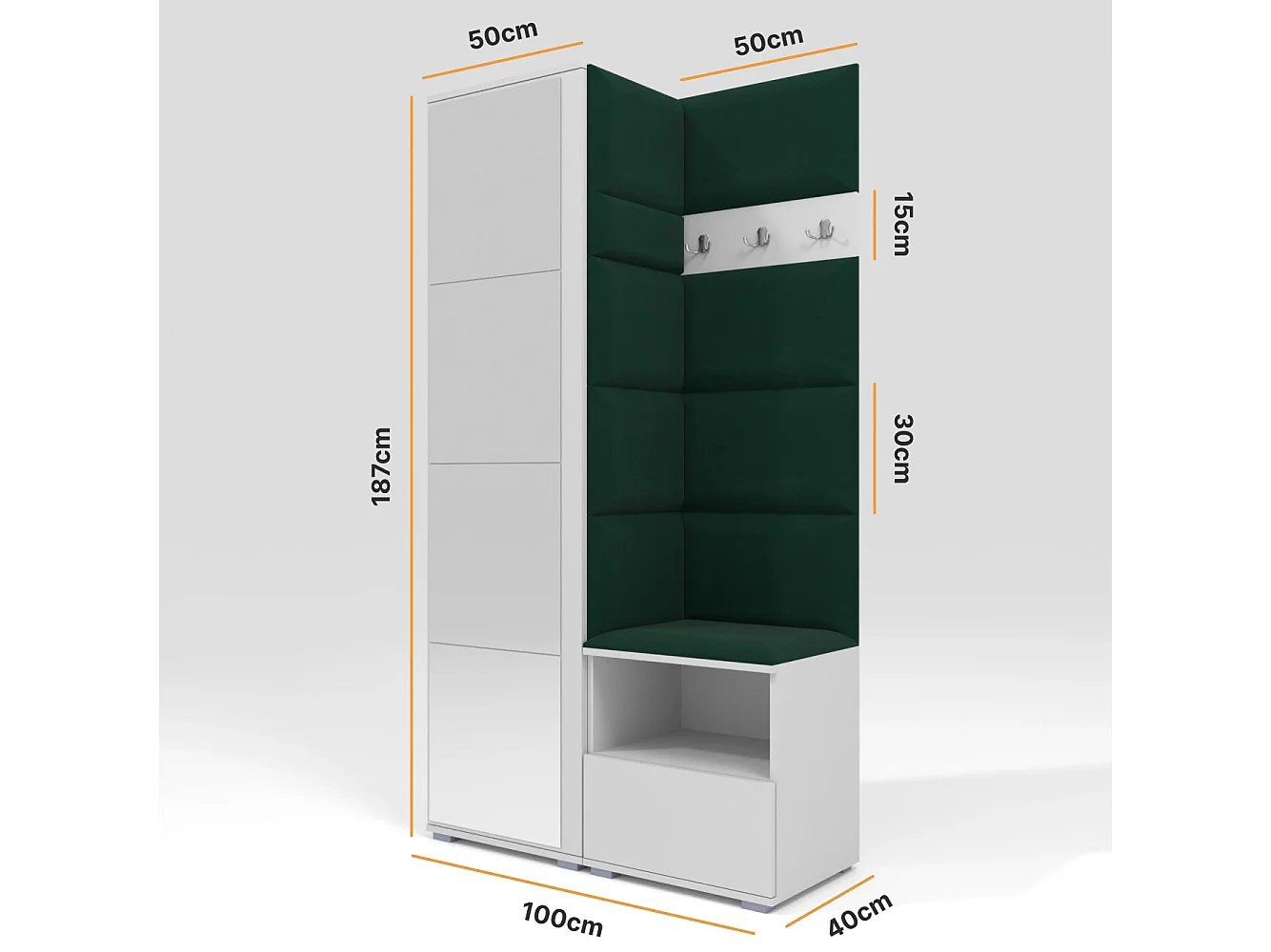 Garderobe Nela I mit Spiegel - 100 cm - Graphit - Trinity 28 - Flaschengrün