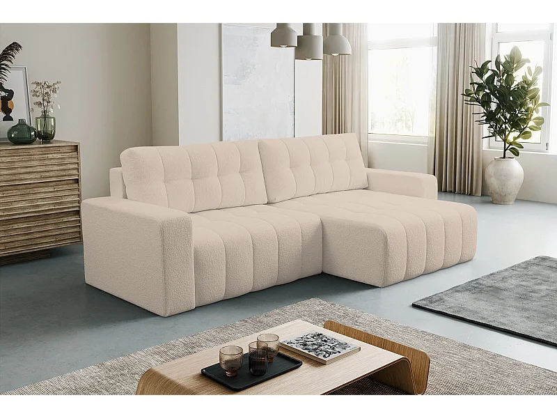 Hoekbank met Slaapfunctie Palermo - Stof Crème Bravo 02 - Opbergruimte