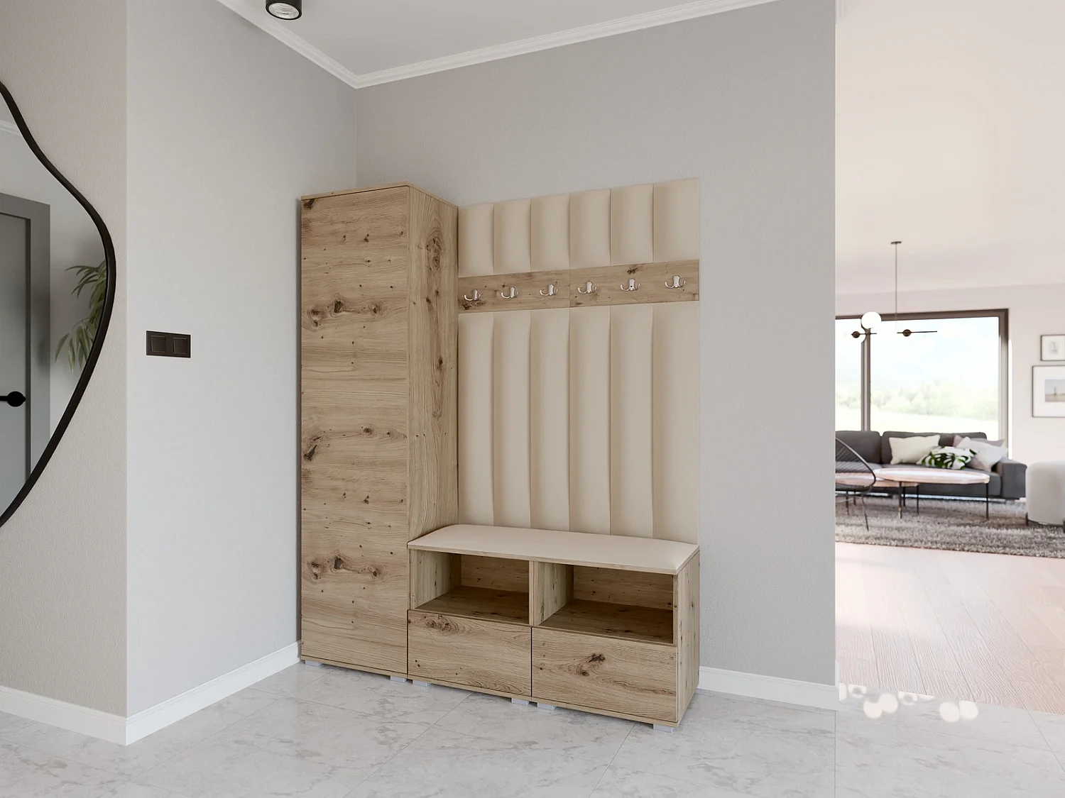 Halcombinatie Nela II LUX - 150 cm - Artisan Eiken - Trinity 04 - Beige