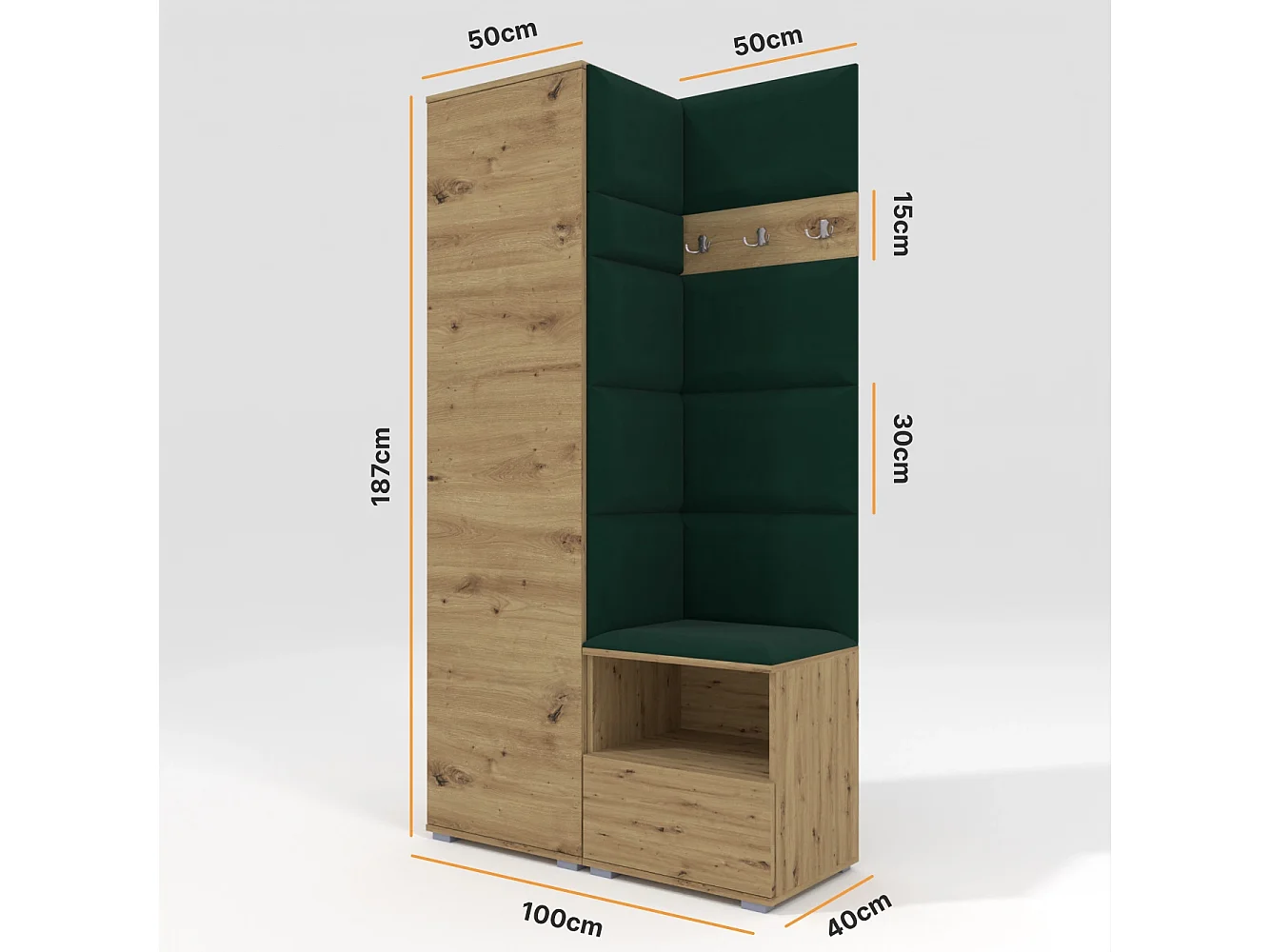 Garderobe Nela I - 100 cm - Eiche Artisan - Trinity 28 - Flaschengrün