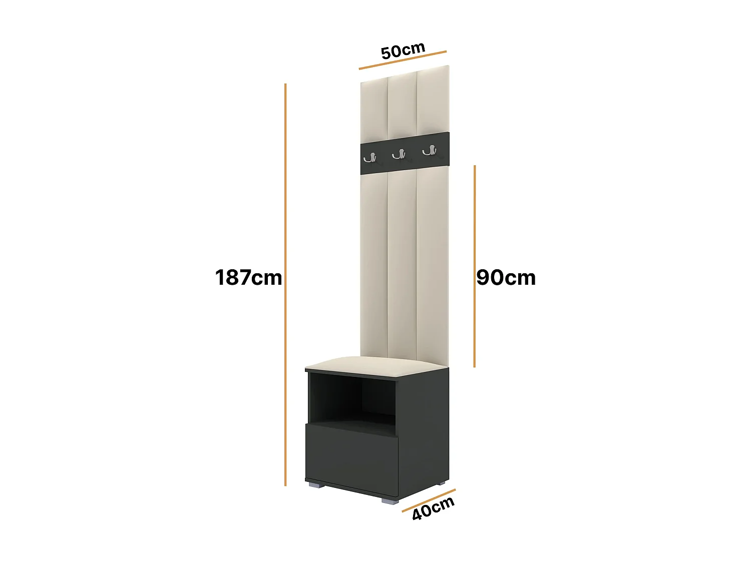Garderobe Nela IV LUX - 50 cm - Graphit - Trinity 01 - Creme