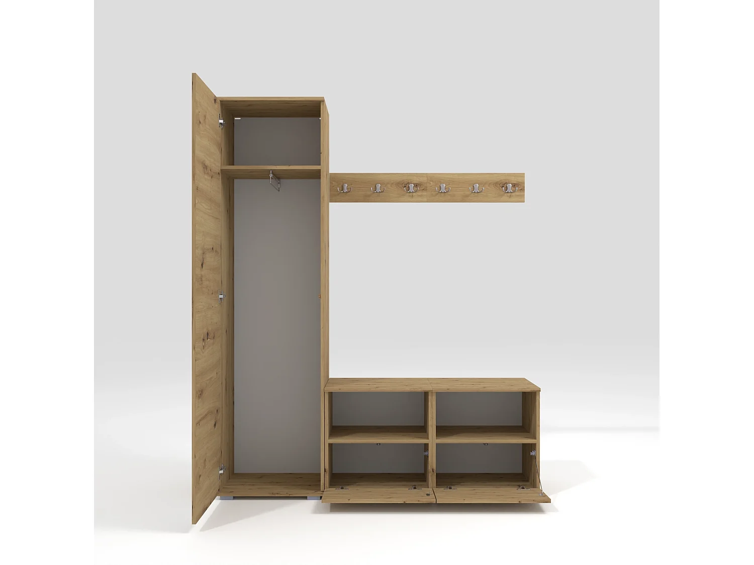 Halcombinatie Nela II met spiegel - 150 cm - Artisan Eiken - Trinity 32 - Lichtgrijs