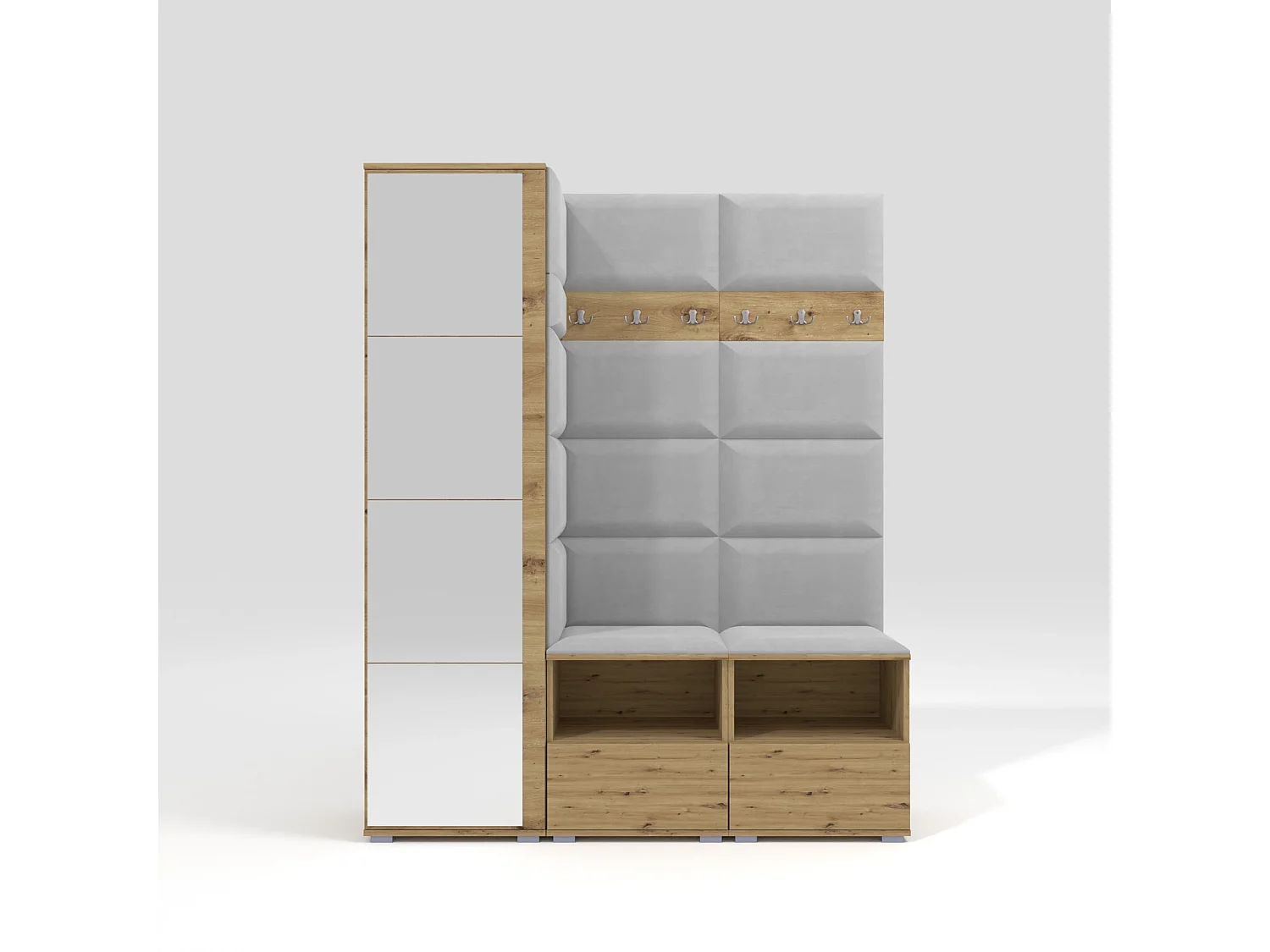 Halcombinatie Nela II met spiegel - 150 cm - Artisan Eiken - Trinity 32 - Lichtgrijs