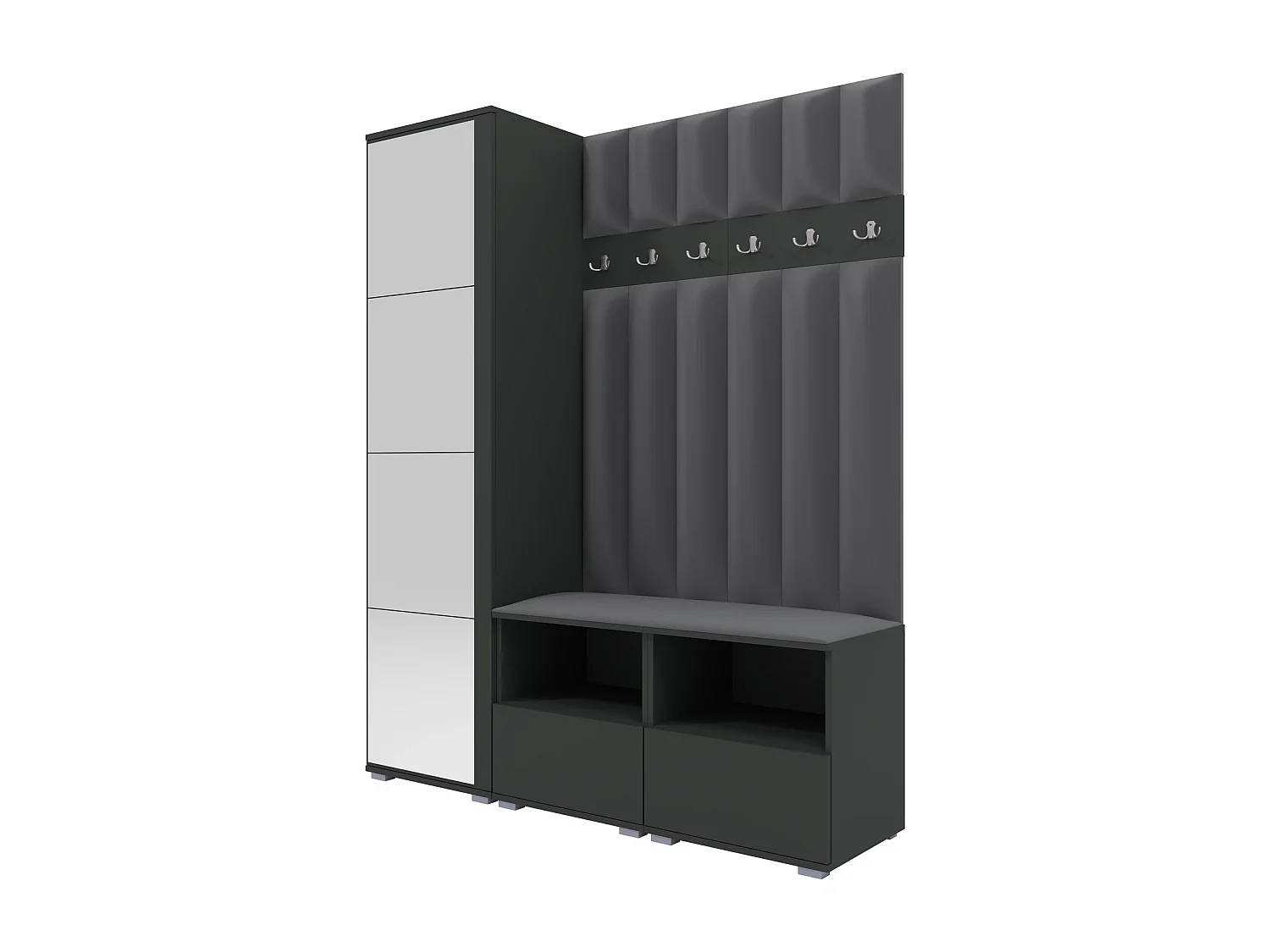 Halcombinatie Nela II LUX met spiegel - 150 cm - Grafiet - Trinity 15 - Donkergrijs