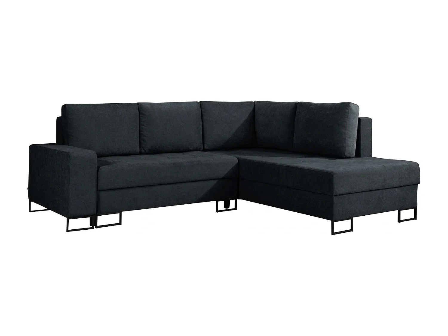 Ecksofa mit Schlaffunktion Rechts Trevi - Chenille Schwarz Wind 99 - Metallfüße