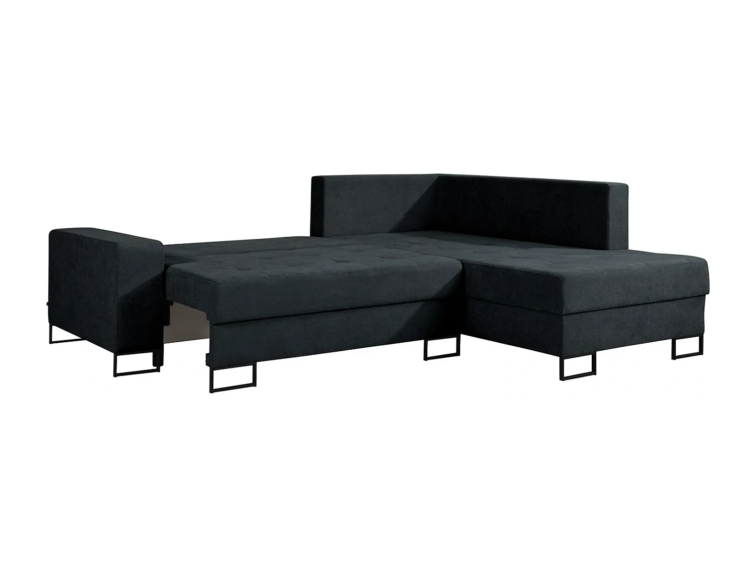 Ecksofa mit Schlaffunktion Rechts Trevi - Chenille Schwarz Wind 99 - Metallfüße