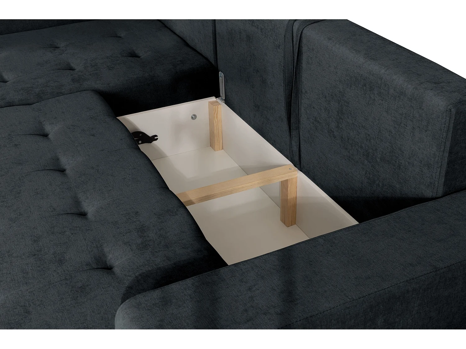 Ecksofa mit Schlaffunktion Rechts Trevi - Chenille Schwarz Wind 99 - Metallfüße