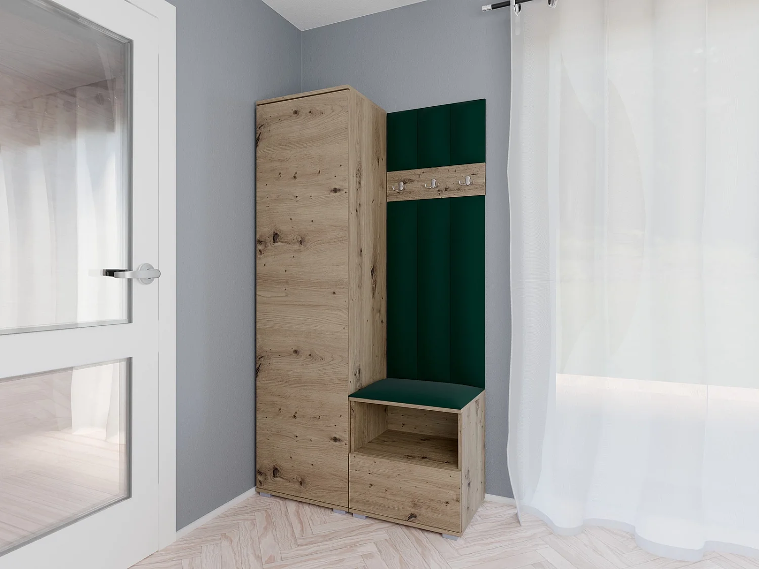 Halcombinatie Nela I LUX - 100 cm - Artisan Eiken - Trinity 28 - Flessengroen