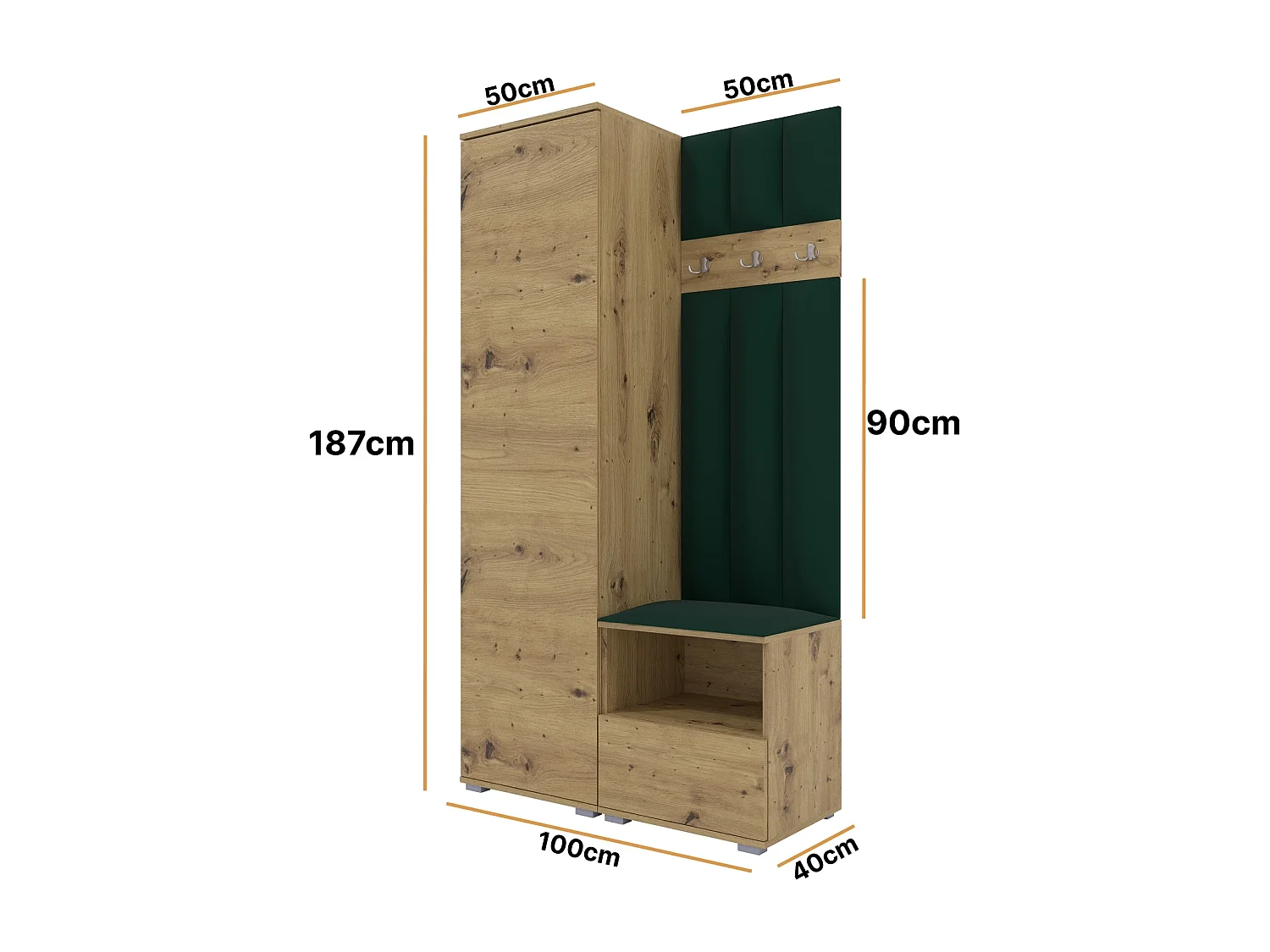 Halcombinatie Nela I LUX - 100 cm - Artisan Eiken - Trinity 28 - Flessengroen