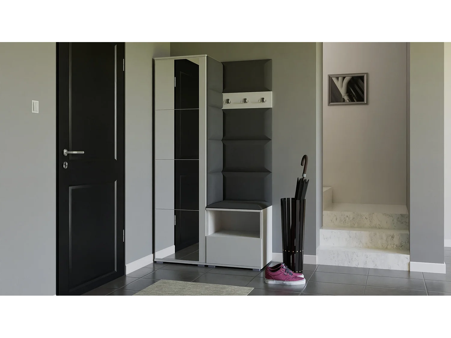 Garderobe Nela I mit Spiegel - 100 cm - Matt Weiß - Trinity 15 - Dunkelgrau