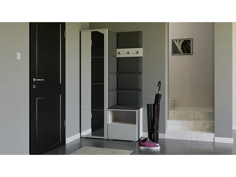 Garderobe Nela I mit Spiegel - 100 cm - Matt Weiß - Trinity 15 - Dunkelgrau