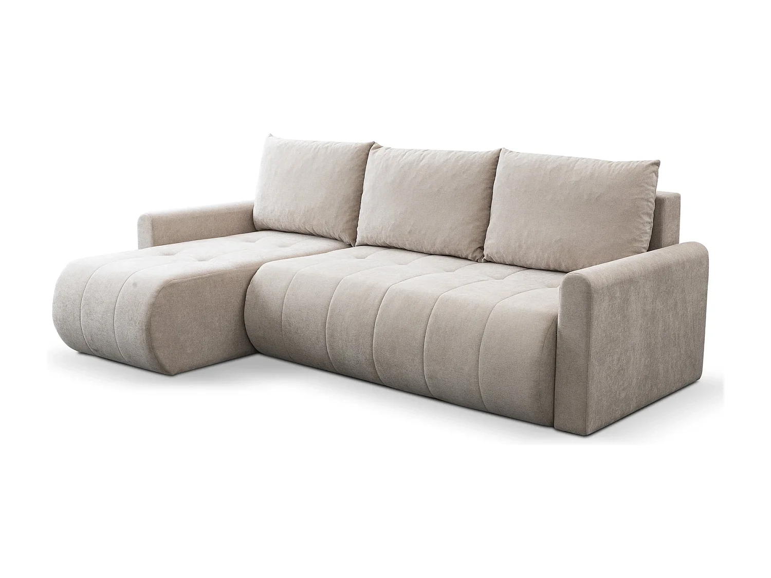 Hoekbank met Slaapfunctie Primo - Chenille Crème Wind 05 - Opbergruimte