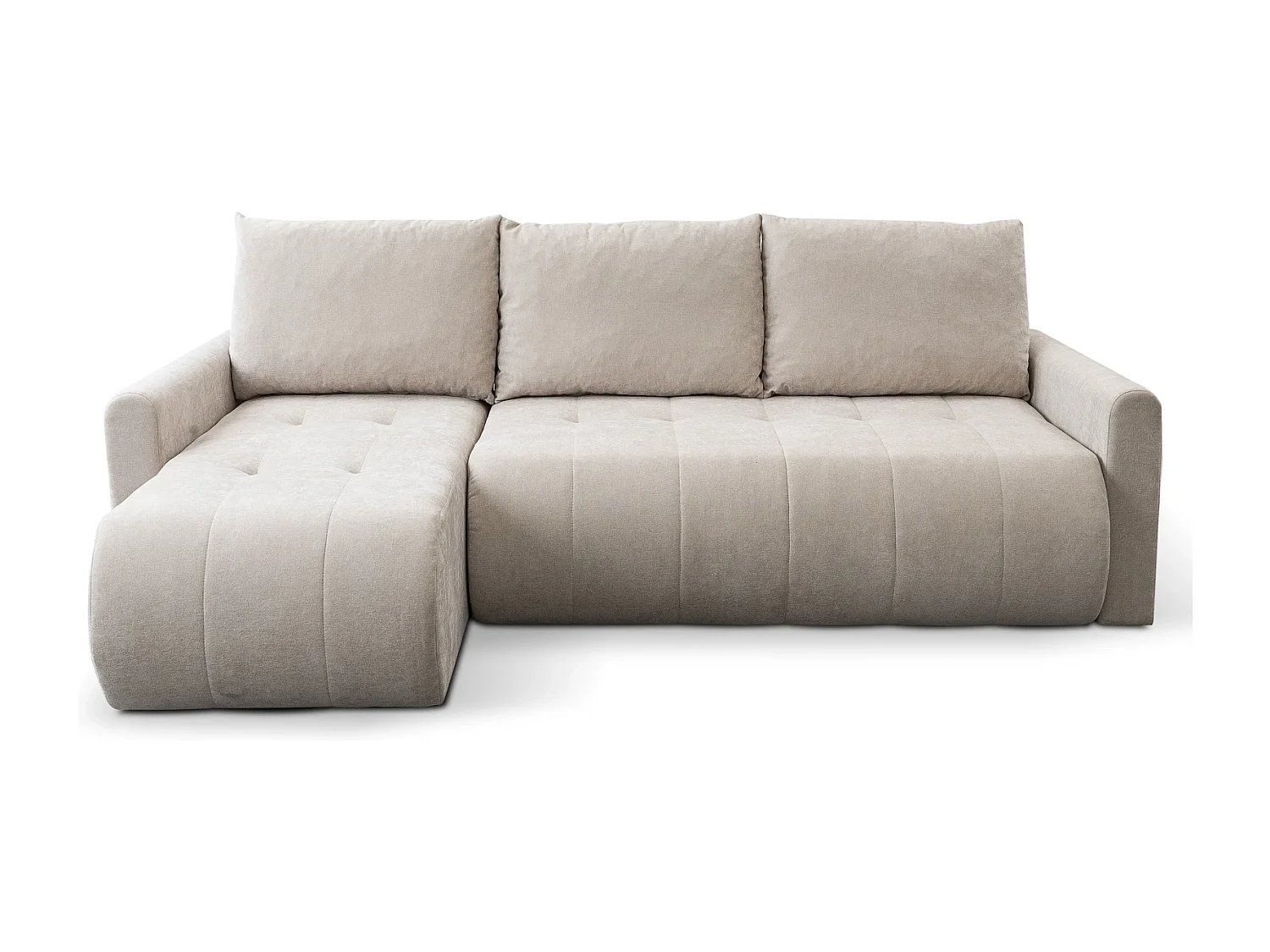 Hoekbank met Slaapfunctie Primo - Chenille Crème Wind 05 - Opbergruimte