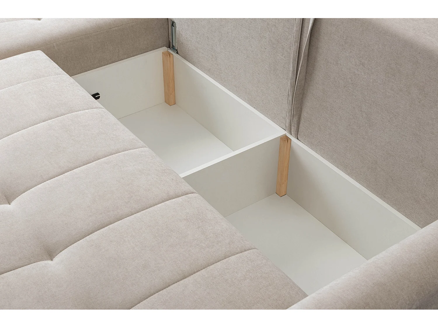 Hoekbank met Slaapfunctie Primo - Chenille Crème Wind 05 - Opbergruimte