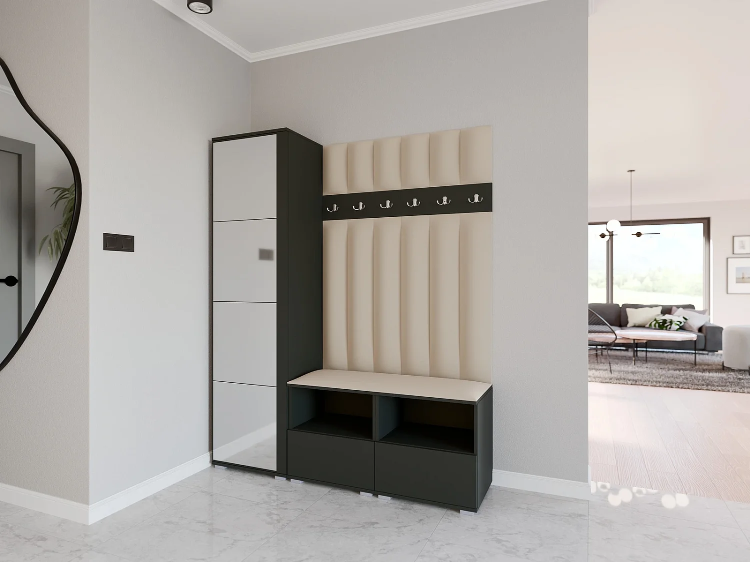 Vestiaire Nela II LUX avec miroir - 150 cm - Graphite - Trinity 04 - Beige