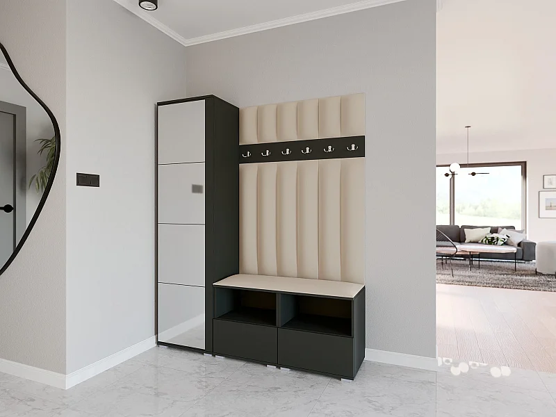 Vestiaire Nela II LUX avec miroir - 150 cm - Graphite - Trinity 04 - Beige