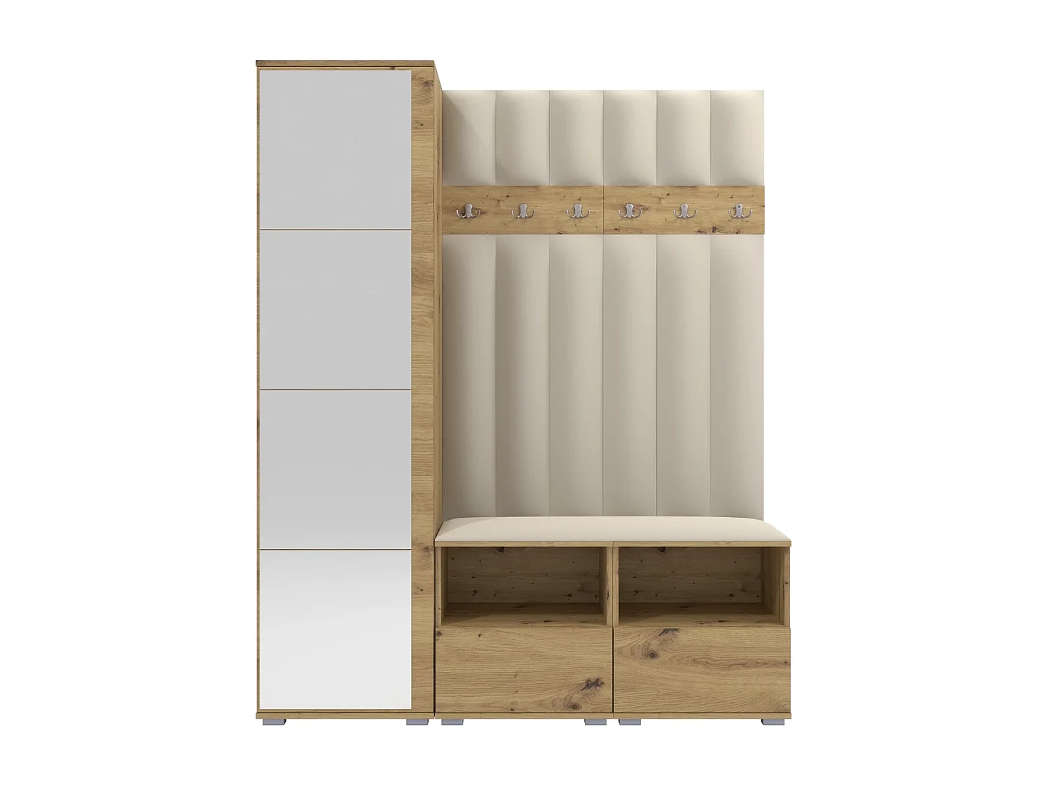 Vestiaire Nela II LUX avec miroir - 150 cm - Chêne Artisan - Trinity 01 - Crème