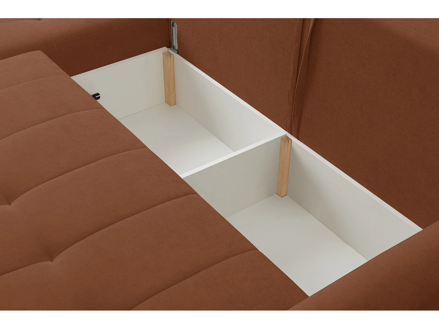 Hoekbank met Slaapfunctie Primo - Chenille Roestbruin Wind 56 - Opbergruimte