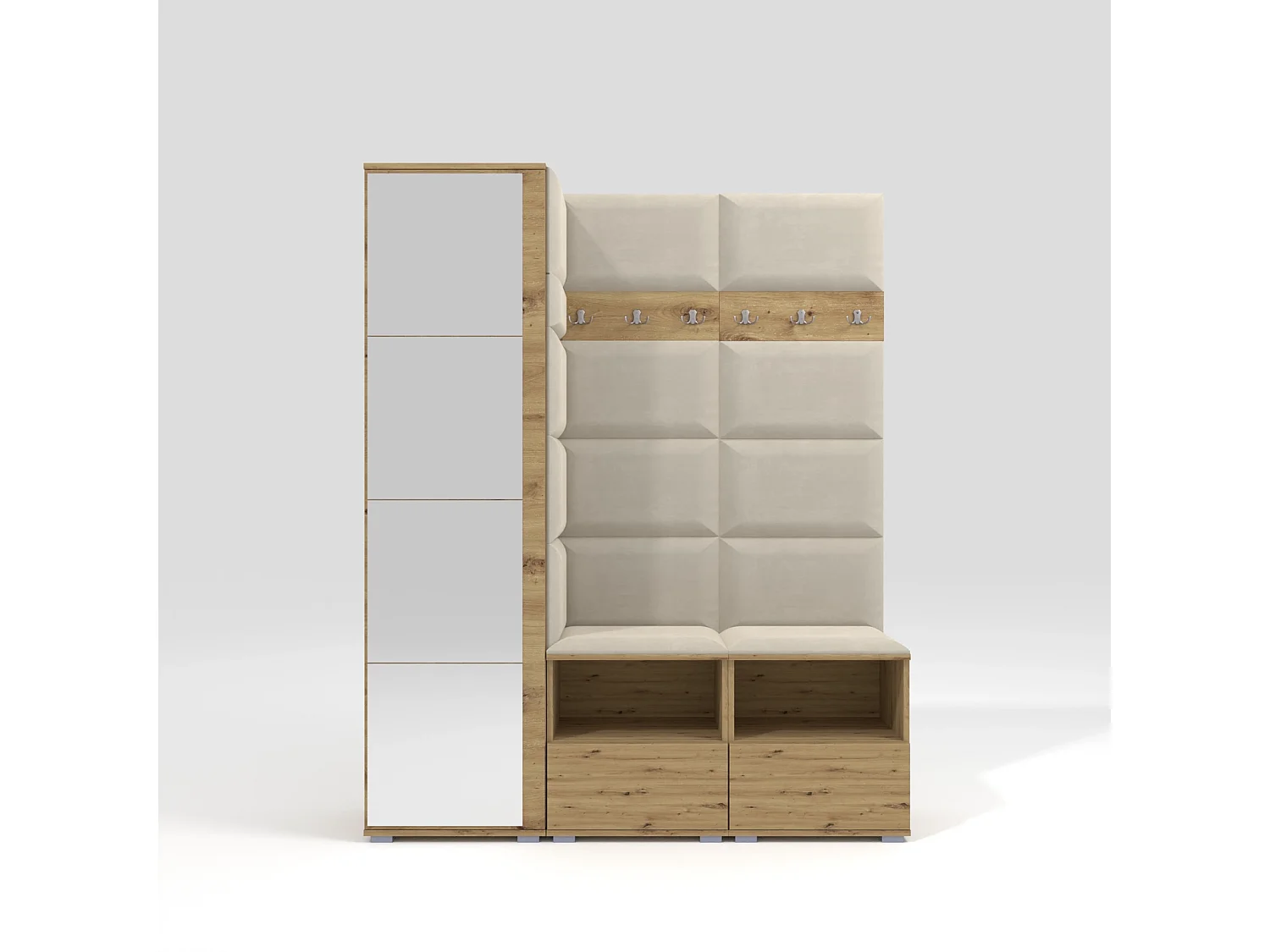 Vestiaire Nela II avec miroir - 150 cm - Chêne Artisan - Trinity 01 - Crème