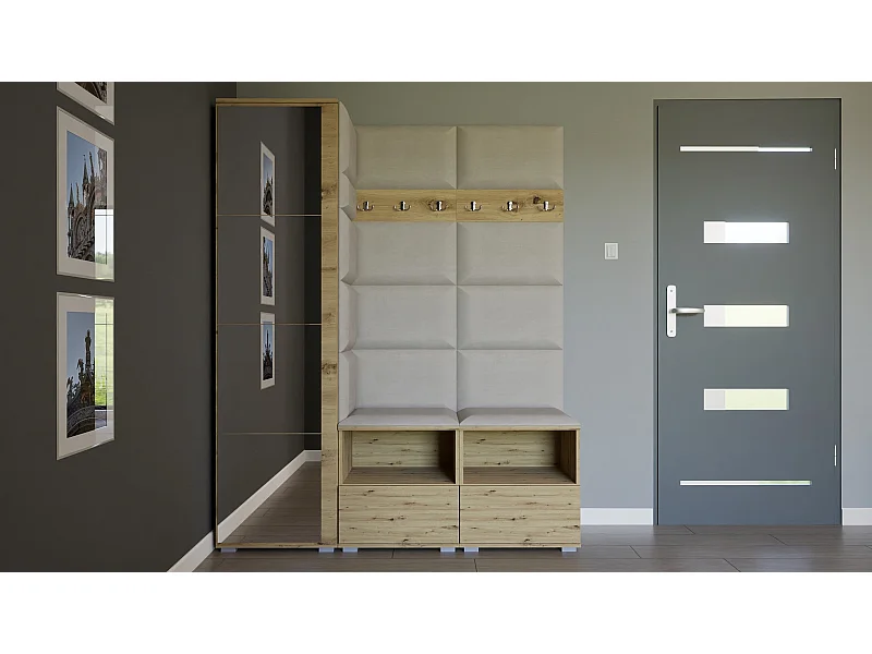 Vestiaire Nela II avec miroir - 150 cm - Chêne Artisan - Trinity 01 - Crème