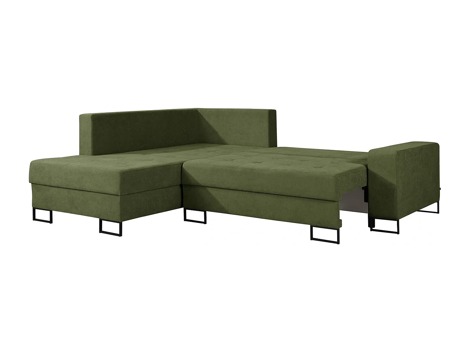 Ecksofa mit Schlaffunktion Links Trevi - Chenille Grün Wind 34 - Metallfüße