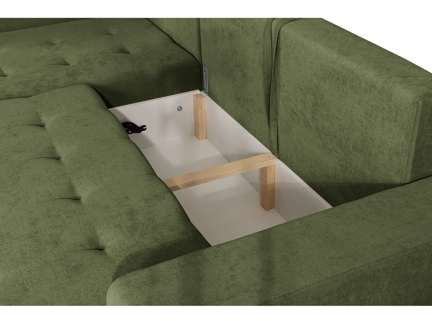 Ecksofa mit Schlaffunktion Links Trevi - Chenille Grün Wind 34 - Metallfüße