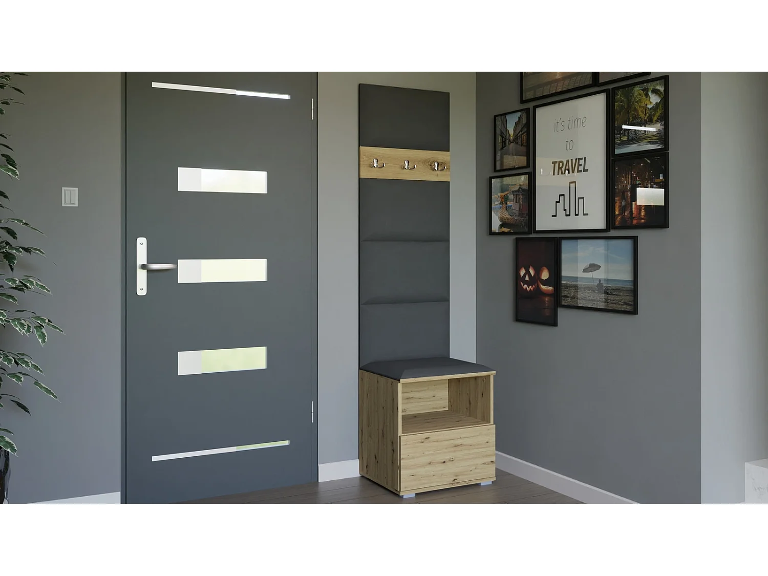 Garderobe Nela IV - 50 cm - Eiche Artisan - Trinity 15 - Dunkelgrau