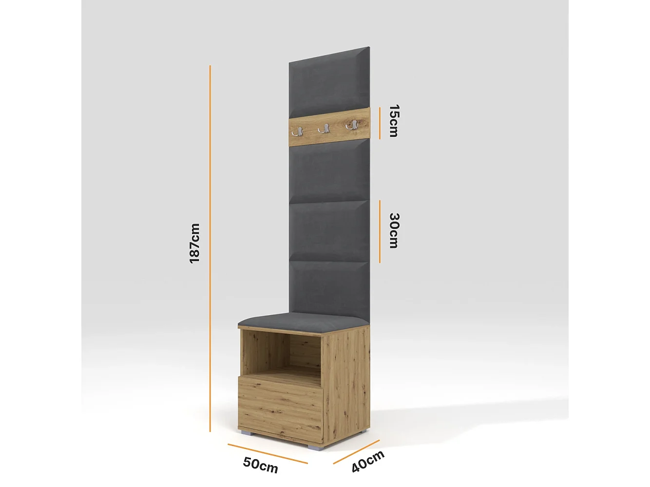 Garderobe Nela IV - 50 cm - Eiche Artisan - Trinity 15 - Dunkelgrau