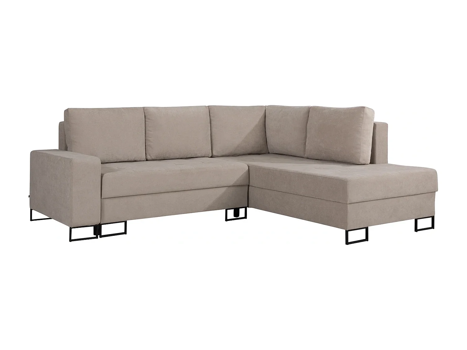 Hoekbank met Slaapfunctie Rechts Trevi - Chenille Beige Wind 05 - Metalen Poten