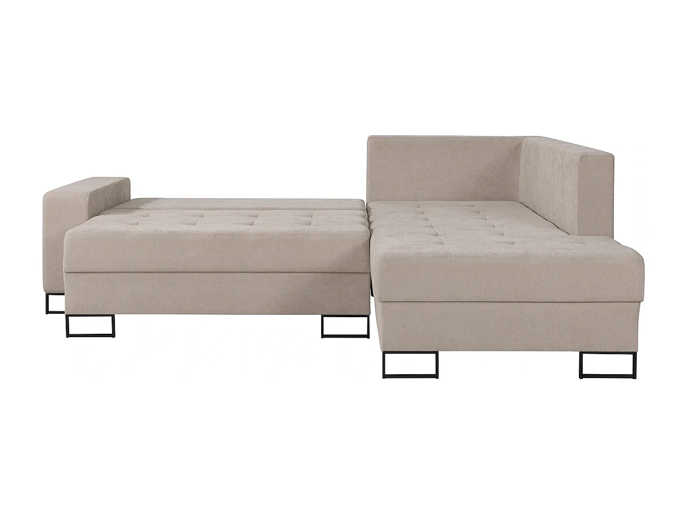 Hoekbank met Slaapfunctie Rechts Trevi - Chenille Beige Wind 05 - Metalen Poten