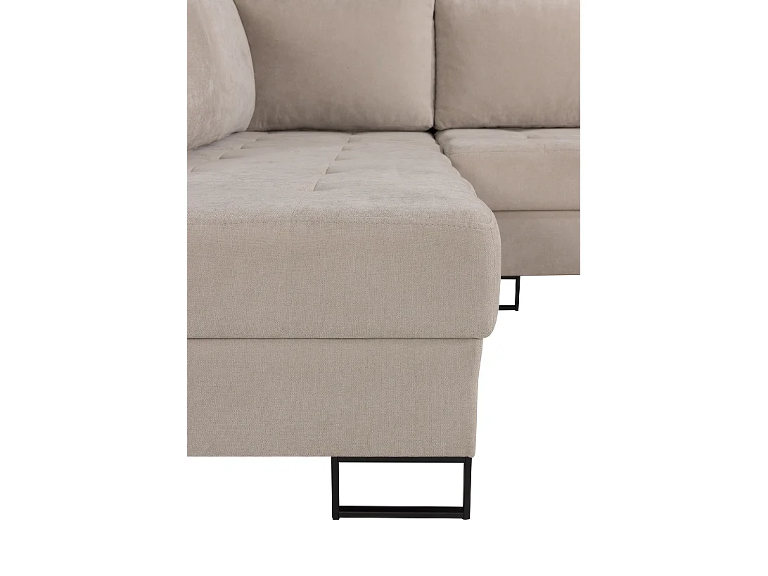 Hoekbank met Slaapfunctie Rechts Trevi - Chenille Beige Wind 05 - Metalen Poten