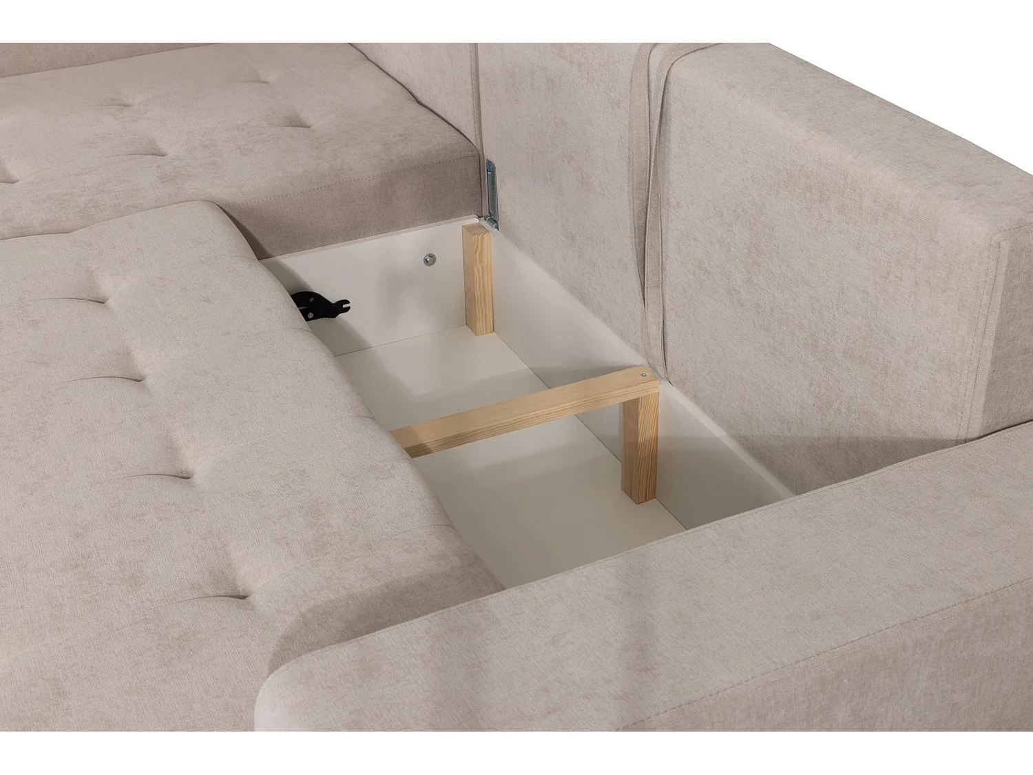 Hoekbank met Slaapfunctie Rechts Trevi - Chenille Beige Wind 05 - Metalen Poten