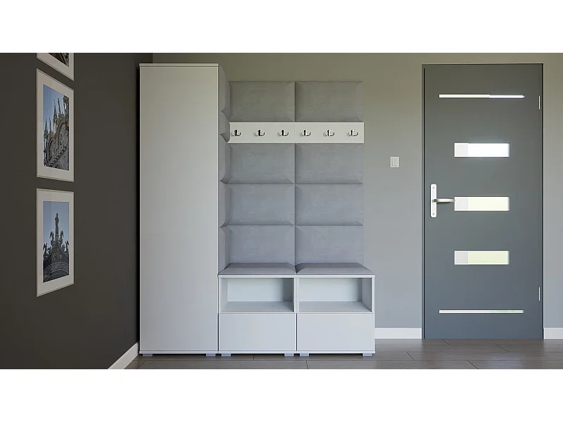 Vestiaire Nela II - 150 cm - Blanc Mat - Trinity 32 - Gris Clair