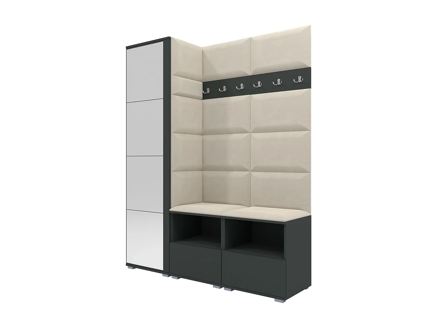 Garderobe Nela II mit Spiegel - 150 cm - Graphit - Trinity 01 - Creme