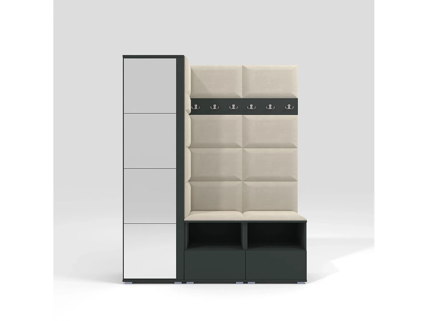 Garderobe Nela II mit Spiegel - 150 cm - Graphit - Trinity 01 - Creme