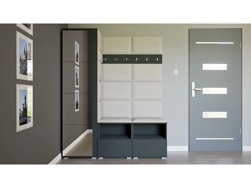 Garderobe Nela II mit Spiegel - 150 cm - Graphit - Trinity 01 - Creme