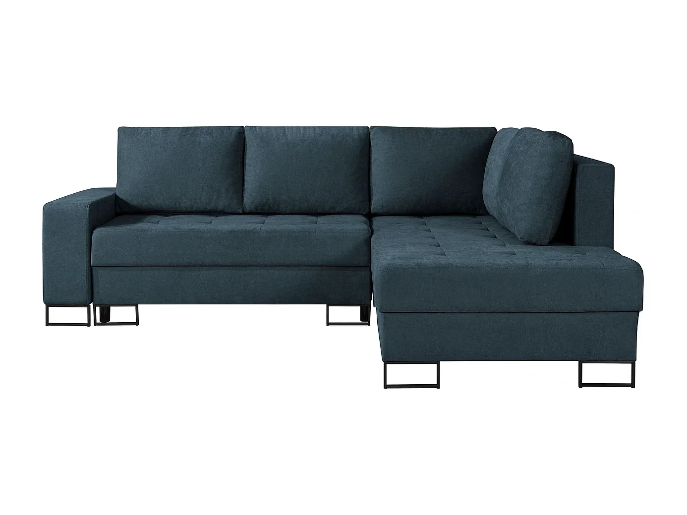 Hoekbank met Slaapfunctie Rechts Trevi - Chenille Donkerblauw Wind 77 - Metalen Poten