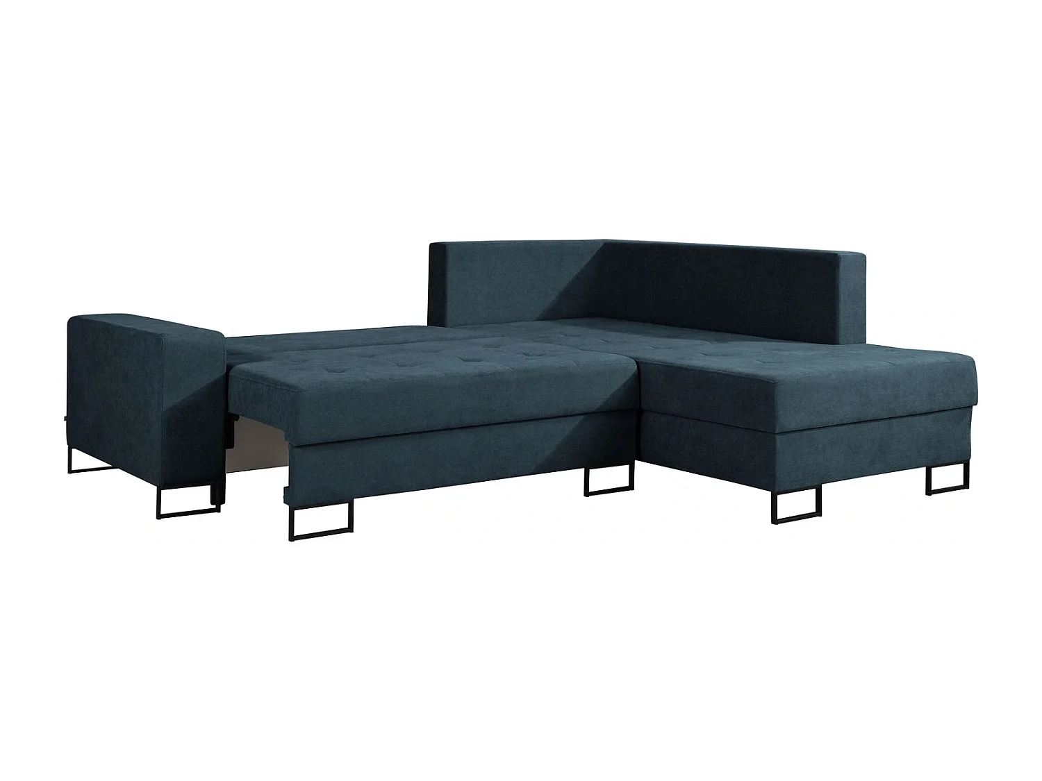 Hoekbank met Slaapfunctie Rechts Trevi - Chenille Donkerblauw Wind 77 - Metalen Poten