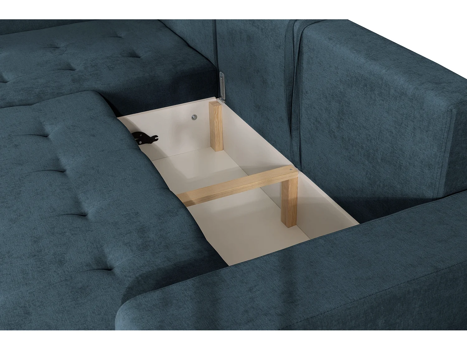 Hoekbank met Slaapfunctie Rechts Trevi - Chenille Donkerblauw Wind 77 - Metalen Poten