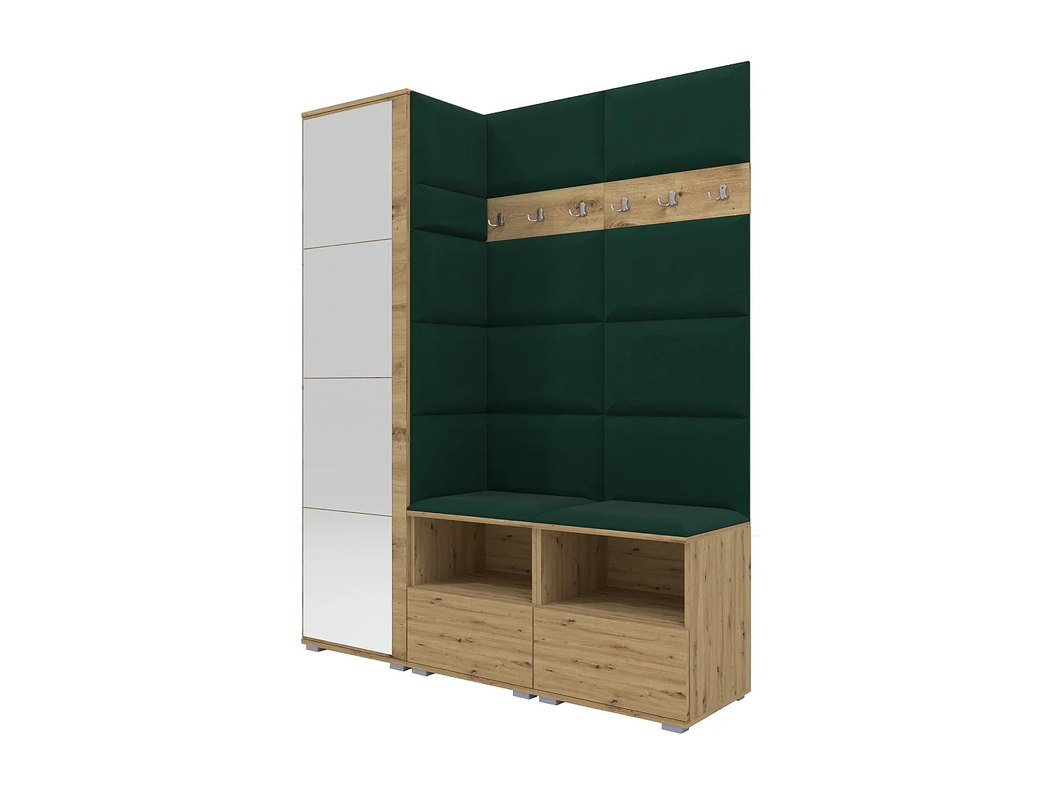 Halcombinatie Nela II met spiegel - 150 cm - Artisan Eiken - Trinity 28 - Flessengroen