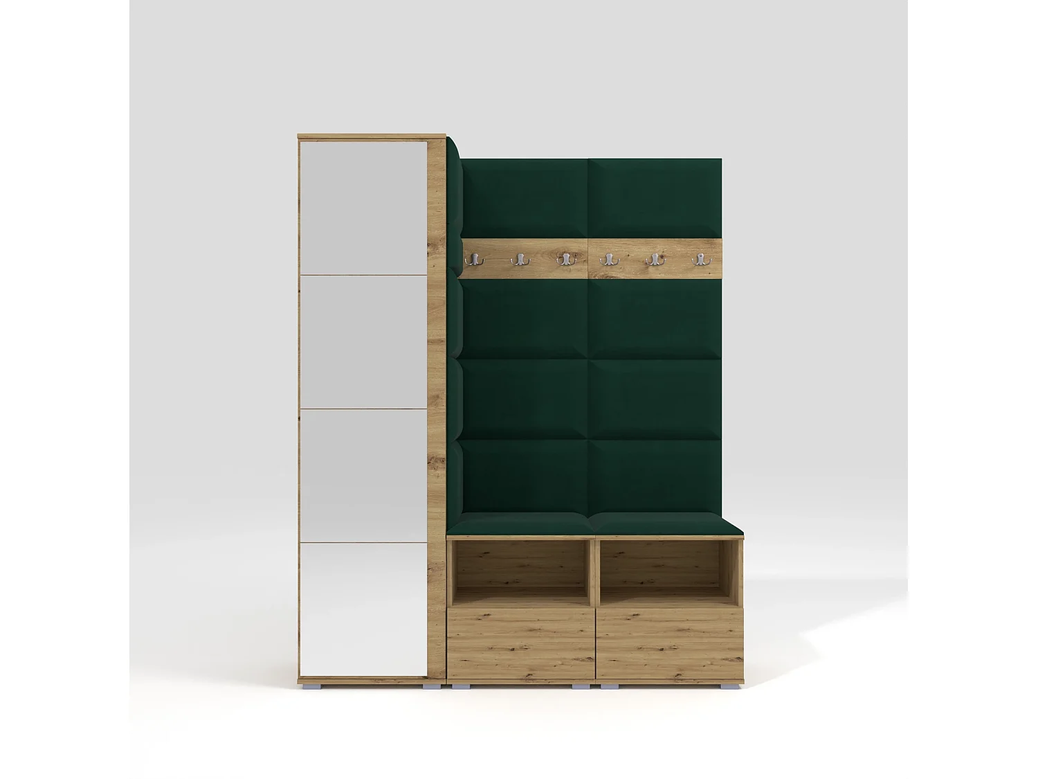 Halcombinatie Nela II met spiegel - 150 cm - Artisan Eiken - Trinity 28 - Flessengroen